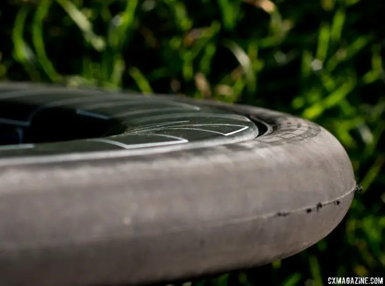 First ride: Easton EC90 SL carbon tubeless wheelset's 28mm external width rim is wider than the Schwalbe 25c tubeless tire. © Cyclocross Magazine