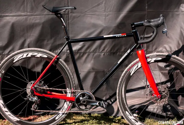 Franco Bicycle showed off two different builds and finishes of its steel gravel bike. This looks ready to race your local cyclocross race. Sea Otter 2015. © Cyclocross Magazine