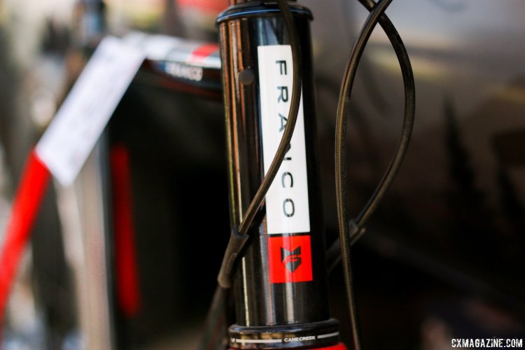 Franco Bicycle's Grimes steel gravel bike features a 44mm head tube for tapered fork options. Sea Otter 2015. © Cyclocross Magazine