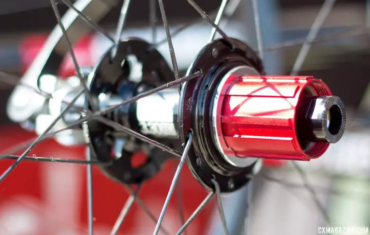 NoTubes has recently switched all its wheels to Sapim spokes and nipples from DT, and the company maintains the spokes will keep their tension and Secure Lock nipples will not loosen, a problem some riders had in the past. How to tell? DT spoke heads have the company's logo. Sapim do not. Sea Otter 2015. © Cyclocross Magazine