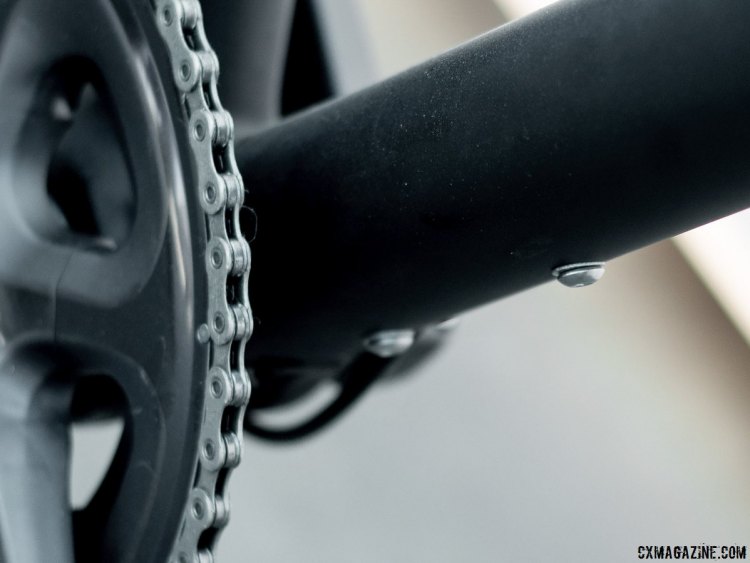 Raleigh's Roker carbon gravel bike features a third set of bottle mounts. Sea Otter 2015. © Cyclocross Magazine