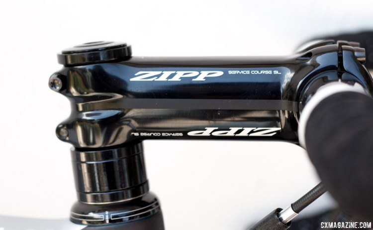 The Zipp Service Course SL stem sits atop a reasonable amount of spacers, thanks to the Santa Cruz Stigmata's 160mm head tube. © Cyclocross Magazine