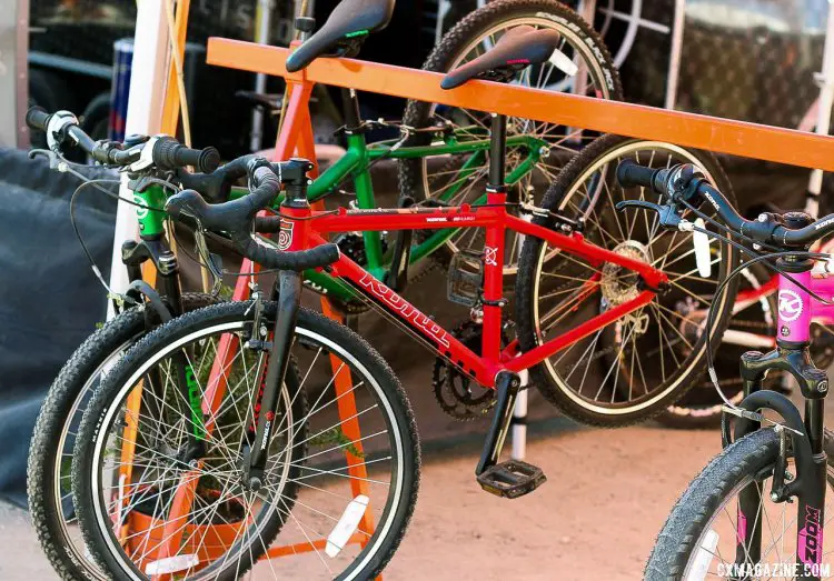 Kona is showing off its kids' bikes, including the Jake 24 cyclocross bike with an aluminum frame and fork, . Tektro mini V-brakes, and Sora 9-speed. Sea Otter Classic 2015. © Cyclocross Magazine