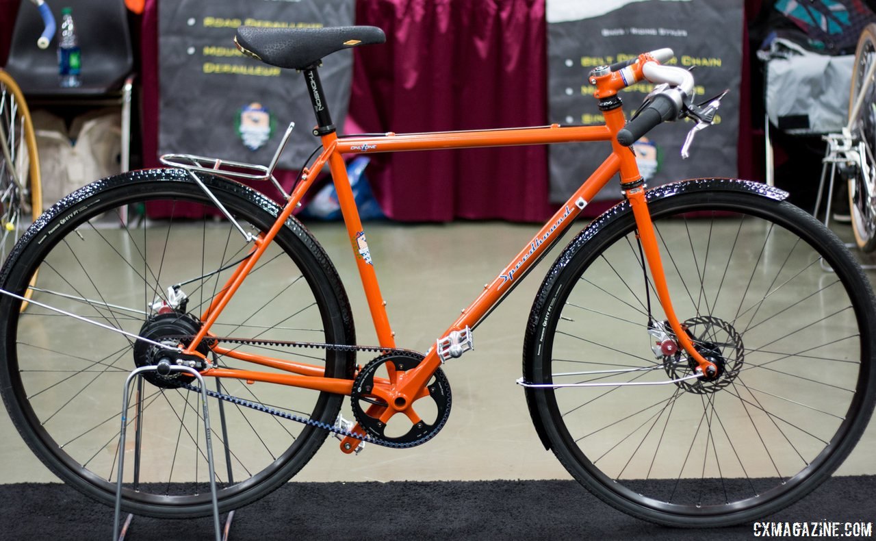 Speedhound's Only One frameset, shown with a disc brake option, Gates belt drive, fenders, and matching crank. © Cyclocross Magazine