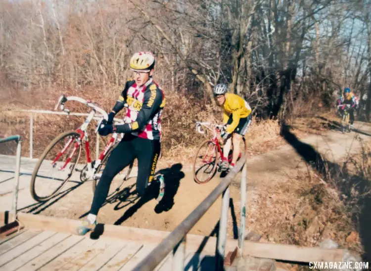 Throwback Thursday: Mark McCormack leading Adam Myerson. Boston cyclocross from the late 90s. © Cyclocross Magazine