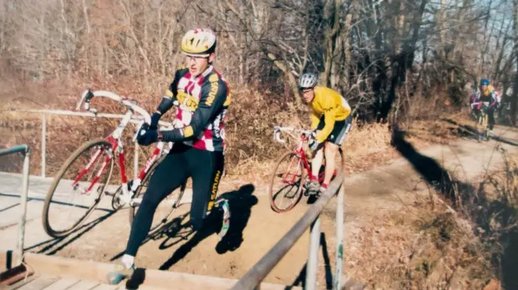 Throwback Thursday: Mark McCormack leading Adam Myerson. Boston cyclocross from the late 90s. © Cyclocross Magazine