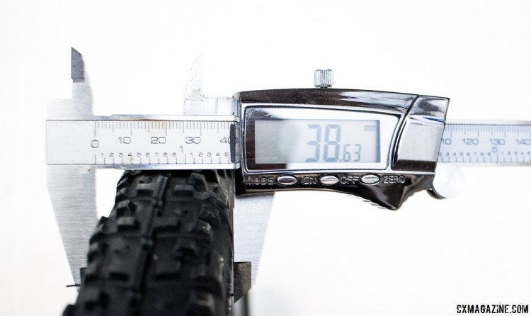 WTB's new Nano TCS 40c tubeless gravel tire measures a 38.6mm at 30psi on a 17.5mm (internal) rim. © Cyclocross Magazine