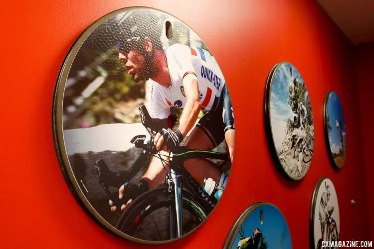 Zipp can custom print disc wheel designs, and has a wall full of stunning photos on discs. © Cyclocross Magazine