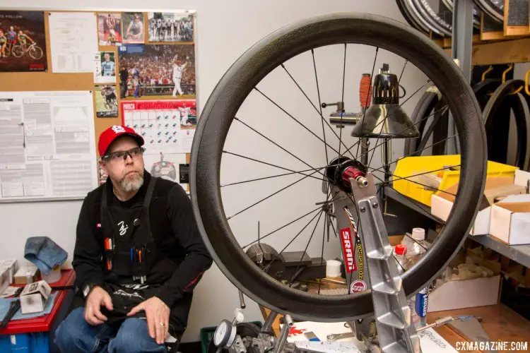 Zipp's master wheel builder Nic James personally builds many of the wheels the pros use. © Cyclocross Magazine