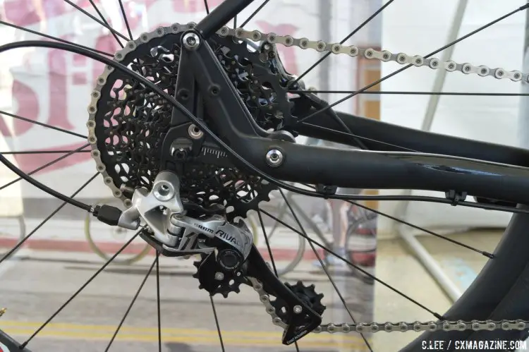 SRAM’s Rival1 long cage rear derailleur can handle the large 10-42t cassette. © Clifford Lee/Cyclocross Magazine