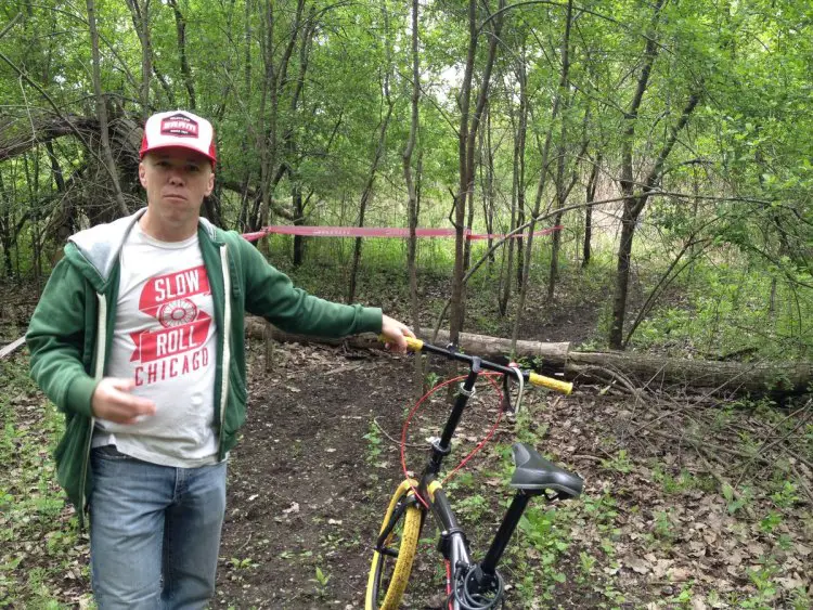 Steve Buchtel, Friends of Big Marsh program coordinator, says Big Marsh Bike Park is taking shape. The Downtown skyline can be seen in the distant background. [Photos by DNAinfo/Justin Breen]