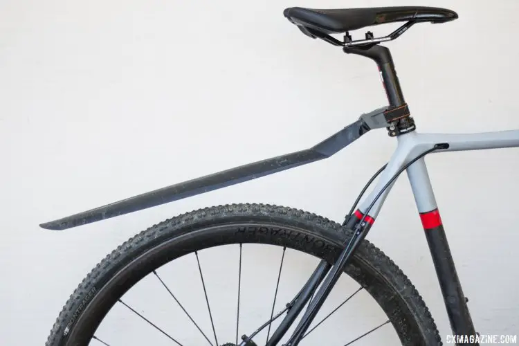 The SKS XTRA DRY XL fender is plenty long, and the angle is easily adusted with an Allen key. Shown on a 56cm cx bike. Bikes with a lower top tube will benefit from more coverage. © Cyclocross Magazine