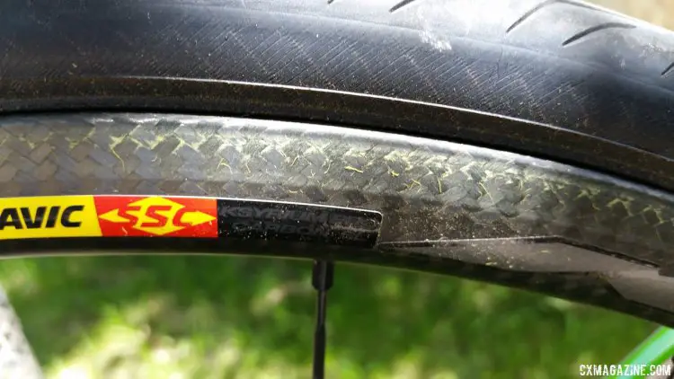 The Pro Carbon SL rim brake track works well, but takes a bit of the Mavic carbon brake pad with it on hard descents. © Cyclocross Magazine