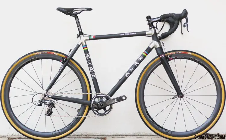The winningest cyclocross bike brand is back, and the Alan Super Cross carbon cyclocross bike is a modern tube-to-tube construction but features a retro aluminum lugged look. © Cyclocross Magazine