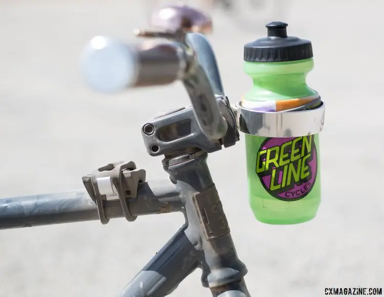 The coffee holder held a waterbottle betwee the aid stations. Singlespeed coaster brake-equipped gravel bike. © Cyclocross Magazine