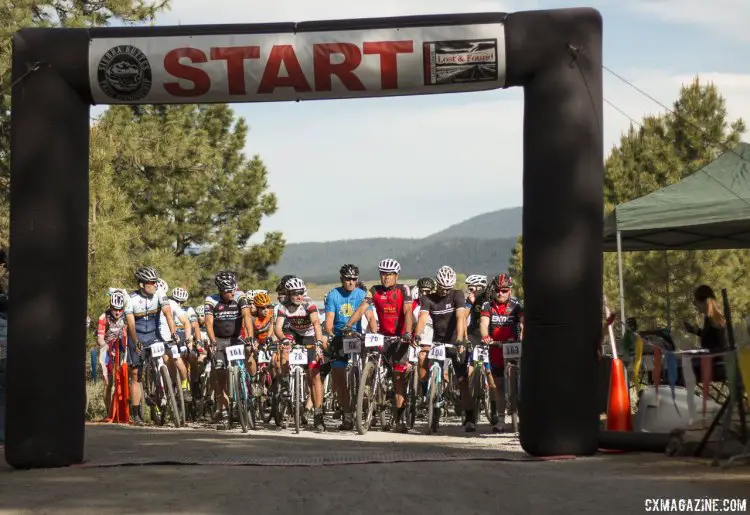 The amateurs are ready to chase the pros for the 100-mile 2015 Lost and Found gravel race. They started five-minutes behind, but a few caught most of the pros. © Cyclocross Magazine