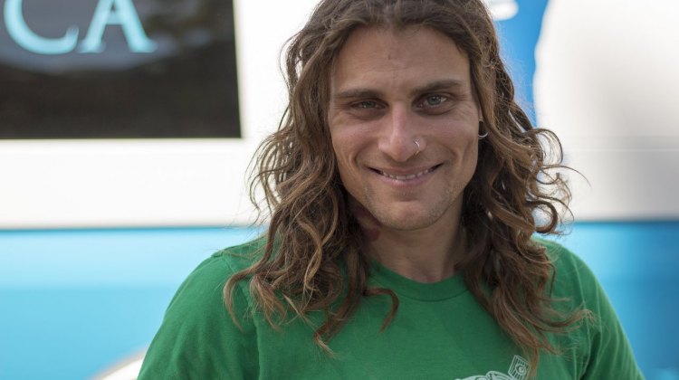 Anthony Clark (Squid Bikes) is all smiles after a disappointing, unlucky flat tire while in the lead. 2015 Lost and Found gravel race. © Cyclocross Magazine
