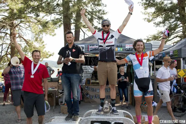 The men's pro four-place podium: Deibert, Berden, Ortenblad, Percy. 2015 Lost and Found gravel race. © Cyclocross Magazine