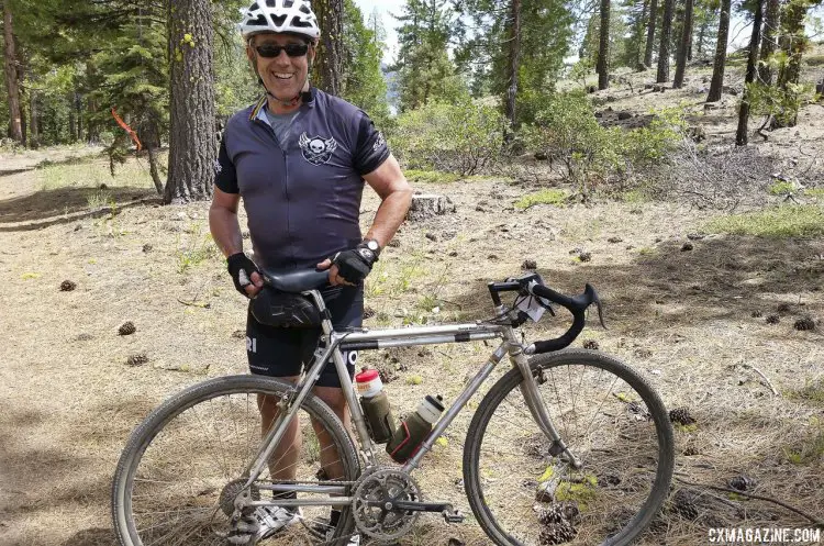 George Mount, the first American to race a Grand Tour, had plenty to smile about during his 60-mile ride. His riding partner managed to find a musette full of wild morels. 2015 Lost and Found gravel race. © Cyclocross Magazine