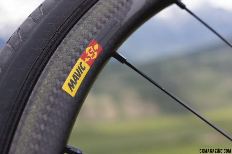 Mavic has transitioned from hand-textured rim brake tracks to laser-etched ones on its carbon rims, and the results are some of the best dry carbon rim braking we've experienced. © Cyclocross Magazine