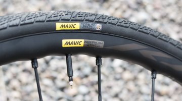 Mavic's new Ksyrium Pro Disc Allroad wheel tire system is ready for gravel, even though Mavic doesn't love to use that term. We tested the system at less tha 60 psi on 100k of rough gravel roads, with no burps or punctures. © Cyclocross Magazine