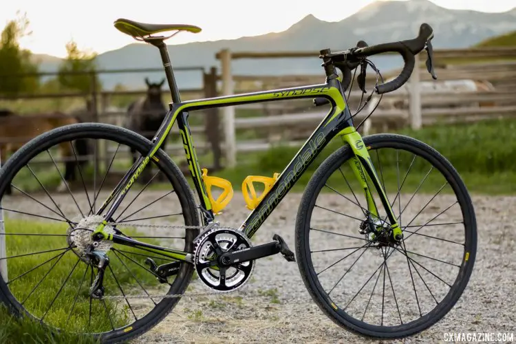Mavic's new Ksyrium road line is highlighted by the new Ksyrium Pro Disc Allroad wheel/tire system, as shown on this Cannondale Synapse disc test bike. © Cyclocross Magazine