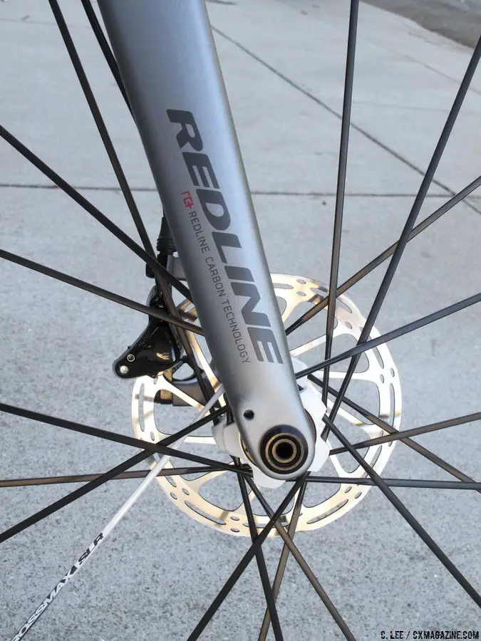 Thru-axle fork. The small eyelet is threaded and the fork crown pierced, so you could presumably add a front fender.