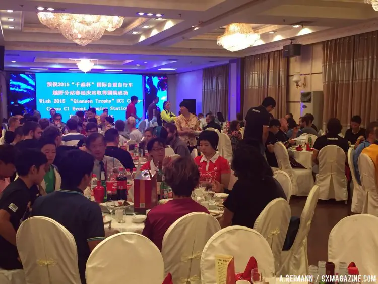 Riders were given a warm welcome in China as they filled the banquet hall the night before the first of the two races. © Andrew Reimann/Cyclocross Magazine