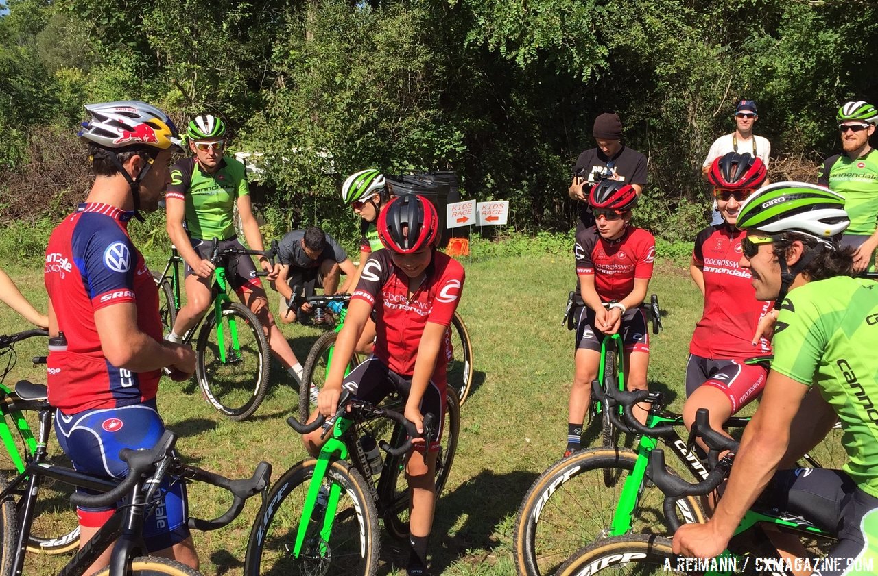 Tim Johnson took an active role with his Cannondale p/b CyclocrossWorld team walking the younger riders through skills and drills. © Andrew Reimann / Cyclocross Magazine