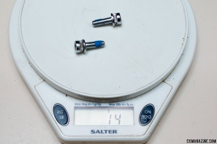 PROTI forged titanium rotor and caliper bolts will save you 9 grams over these standard steel bolts and washers. © Cyclocross Magazine