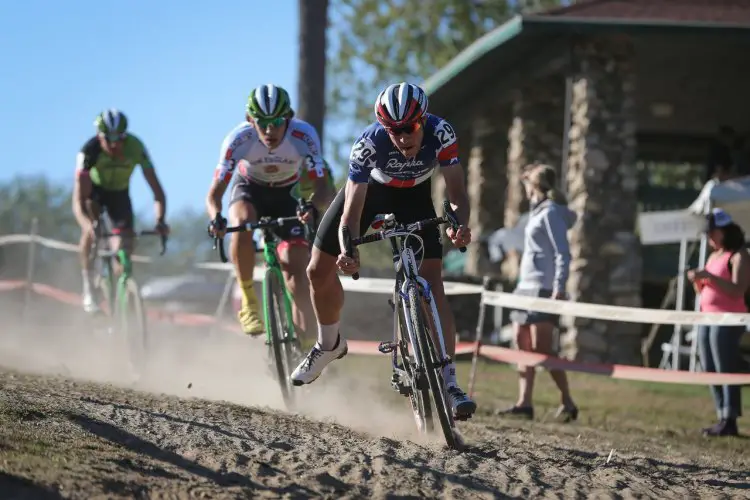 Powers leads White and Trebon through some of the loose, dry sand characteristic of the course. Photo by Meg McMahon