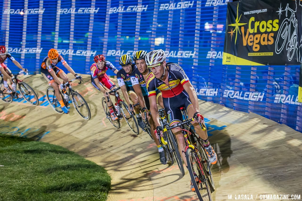 Belgian National Champion Klaas Vantornout led the group around the manmade objects at CrossVegas. © Matthew Lasala / Cyclocross Magazine