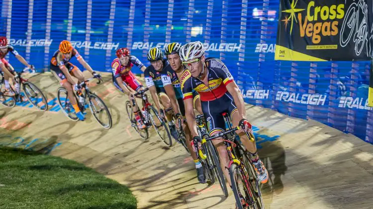 Belgian National Champion Klaas Vantornout led the group around the manmade objects at CrossVegas. © Matthew Lasala / Cyclocross Magazine