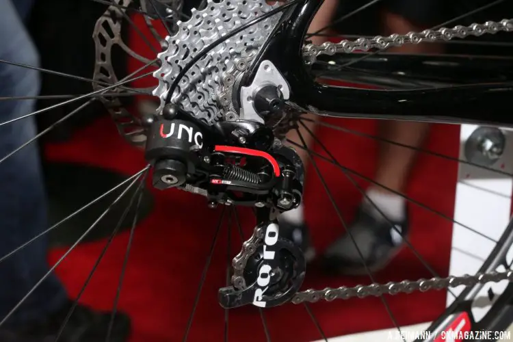 The Rotor hydraulic shifting group has housing as thin as an electronic group, and feels much like the resistance of a mechanical shifter as we ran through the gears at Interbike. © Andrew Reimann / Cyclocross Magazine