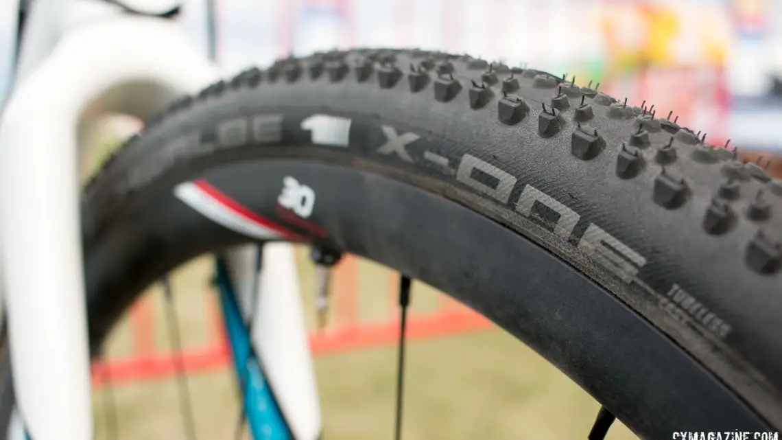 Schwalbe's X-One tubeless cyclocross tire, as see on Adam Craig's CrossVegas cyclocross bike. © Cyclocross Magazine