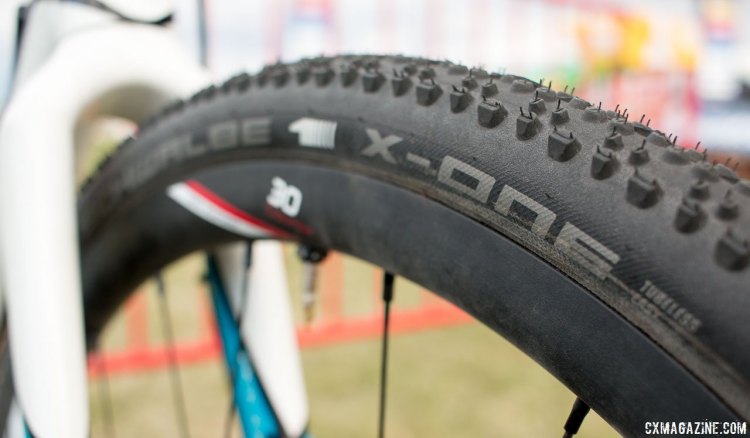 Schwalbe's X-One tubeless cyclocross tire, as seen on Adam Craig's CrossVegas cyclocross bike. © Cyclocross Magazine