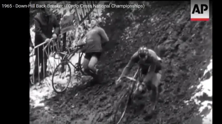 The back-breaking 1965 Cyclocross National Championships in Belgium. photo: AP Video screenshot