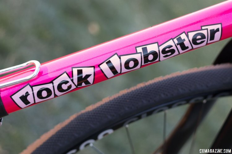 A custom pink sparkle powder coat for Courtenay McFadden's Rock Lobster Cycles cyclocross bike. Cross Vegas 2015. © Cyclocross Magazine