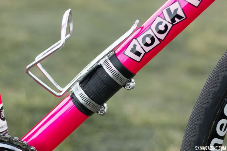 The heat, and UCI rules, warranted McFadden to strap on a bottle cage onto her cyclocross-specific race bike for the hot CrossVegas race. Courtenay McFadden's Rock Lobster Cycles cyclocross bike. Cross Vegas 2015. © Cyclocross Magazine