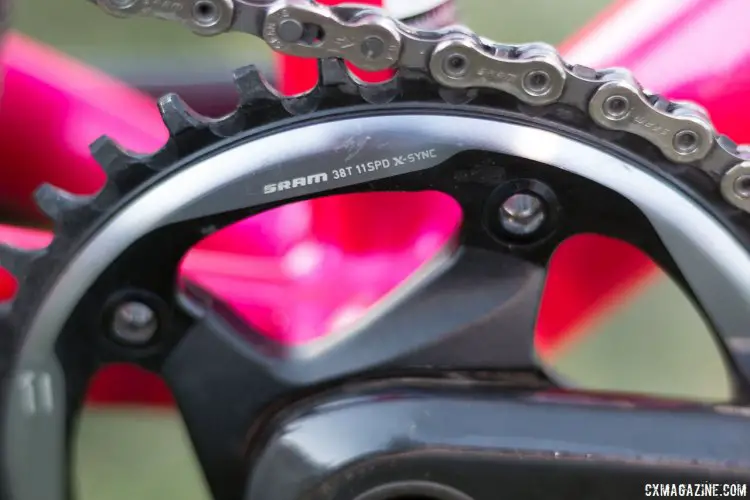 Force 1, with a 38t X-Sync wide/narrow chainring. Courtenay McFadden's Rock Lobster Cycles cyclocross bike. Cross Vegas 2015. © Cyclocross Magazine