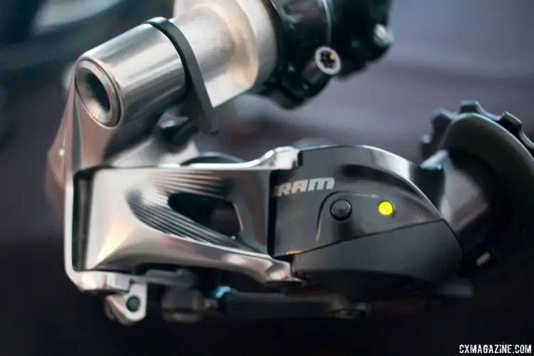 Battery indicator lights on the SRAM RED eTAP electronic / wireless derailleurs and shifters. © Cyclocross Magazine