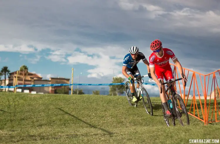 Ortenblad leads Adam Craig on a course pre-ride film session. © Cyclocross Magazine