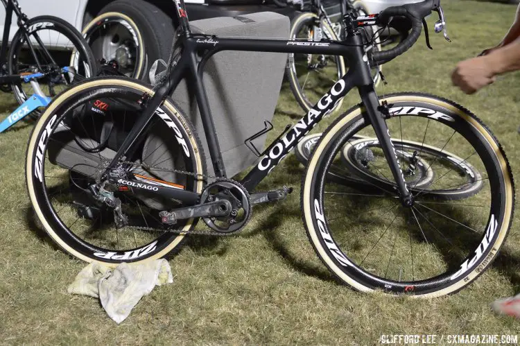 The mechanics scrambled to get Wout van Aert's 2015 Colnago Prestige cyclocross bikes ready for the CrossVegas World Cup. © Cyclocross Magazine
