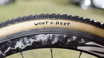 No question whose Dugast Typhoon tubulars these are. Wout van Aert's 2015 CrossVegas-winning Colnago Prestige cyclocross bike. © Cyclocross Magazine