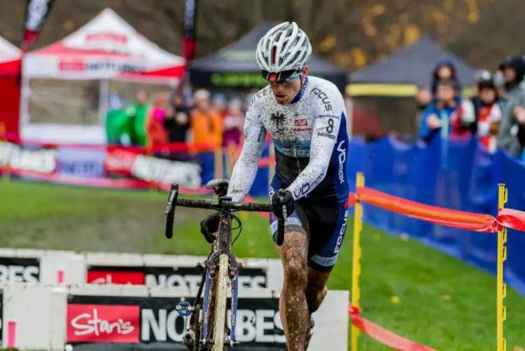 Ellen Noble, wears the Elite U23 Women's leaders jersey in last year's Cycle-Smart Northampton International. Noble went on to win the jersey in the Verge New England Cyclo-Cross Series presented by Stan's NoTubes and Cycle-Smart. Photo provided by Verge NECXS