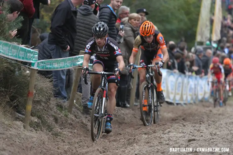 Lars van der Haar escaped early with Wout van Aert. Unfortunately, van der Haar fell victim to a late race crash. © Bart Hazen