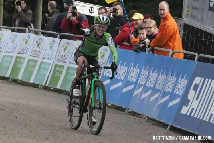 Katie Antonneau is all smiles after a second place finish in the Elite Women's race at the Valkenburg World Cup © Bart Hazen