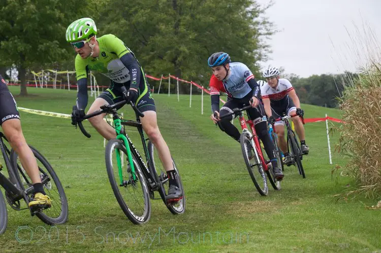 Isaac Neff (Madison, WI), David Lombardo (Crystal Lake, IL), and Dan Teaters (Green Bay, WI) took a commanding lead in the Men's 1/2/3 with (not pictured) David Reyes (Chicago, IL) and Michael Dutczak (Crete, IL)