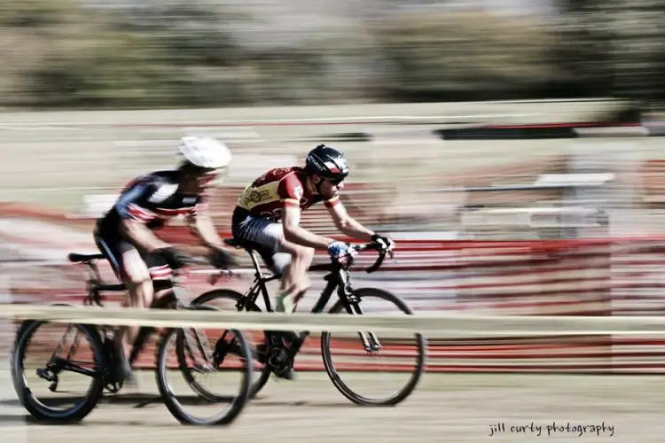 Brandon Feehery (Homewood, IL) and Scott McLaughlin (Chicago, IL) fight for position before some of the courses steepest climbs.