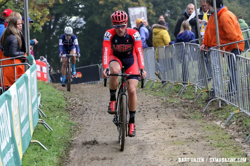 Tobin Ortenblad had a strong ride in the U23 race at the Valkenburg World Cup, finishing 17th © The U23 Men's Podium at the Valkenburg World Cup © Bart Hazen